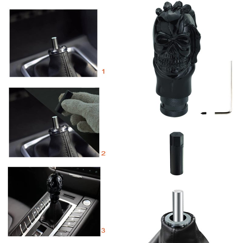 Lunsom Skull Gear Lever Shifter Knob Resin Bone Car Transmission Shifter Stick Handle Head Fit Most Automatic Manual Vehicles (Black) - Image 2